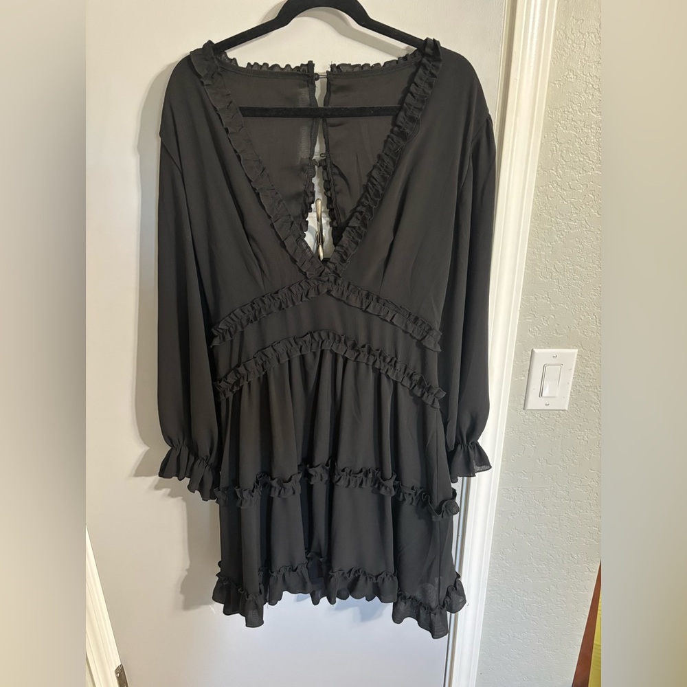 Long Sleeve Black Ruffle Dress